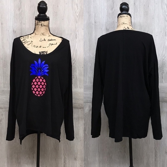 Black Long Sleeve Tailored Pineapple Tee BB324 - Picture 1 of 2